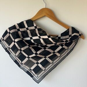 Jones New York Black and Cream Plaid Silk Scarf